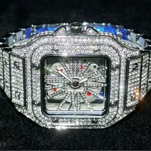 Skeleton Bust Down Moissanite Watch - VVS Clarity - PASSES TESTER